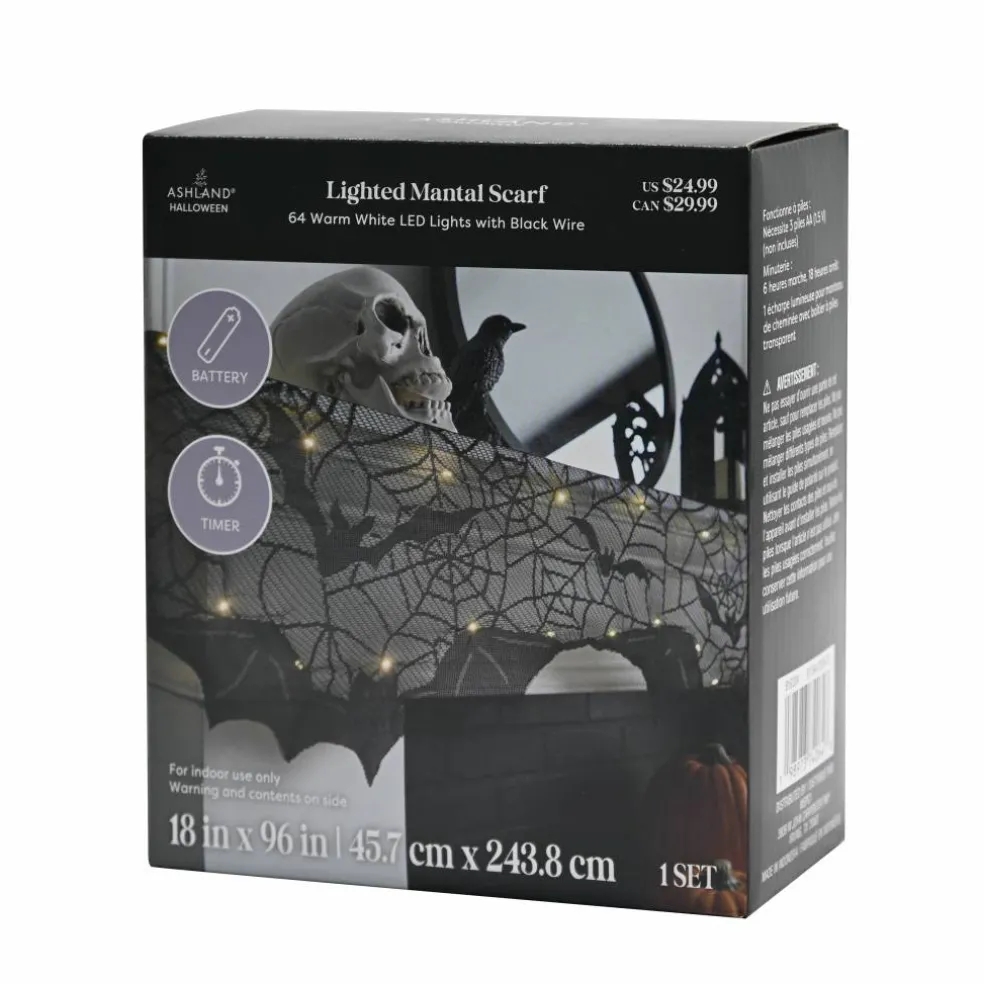 96" Spiderweb & Bats LED Lighted Mantel Scarf by Ashland®