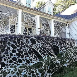 Spider Web Halloween Decorations Outdoor, Stretchy 450 sqft Halloween Spider Web, Cut-Your-Own Flexible Spider Webbing for Halloween Decor (Spiders Not Included)