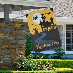 Spooky House Halloween Outdoor Garden Flag with Bats & Witch, 20" x 48"