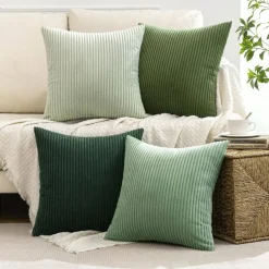 Spring Boho Farmhouse Sage Green Throw Pillow Covers 18x18 Inch Set of 4 Mordern Nordic Cushion Covers Soft Corduroy Home Decor for Couch Bed Sofa Living Room Forest Green