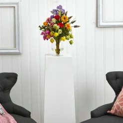 16" Spring Floral Arrangement in Glass Vase