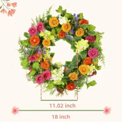 20" Spring Summer Wreath for Front Door, Artificial Daisy Floral Wreath with Green Tea Leaves, Farmhouse Greenery Wreath for Wall Window Porch Indoor Outdoor Home Decor