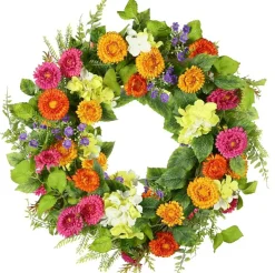 20" Spring Summer Wreath for Front Door, Artificial Daisy Floral Wreath with Green Tea Leaves, Farmhouse Greenery Wreath for Wall Window Porch Indoor Outdoor Home Decor