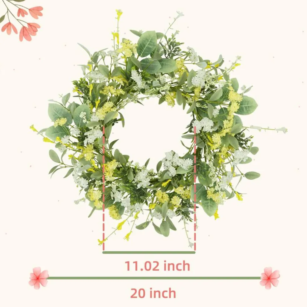 20" Spring Summer Wreath for Front Door, Yellow White Daisy Decor