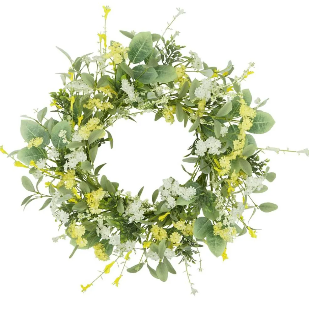 20" Spring Summer Wreath for Front Door, Yellow White Daisy Decor