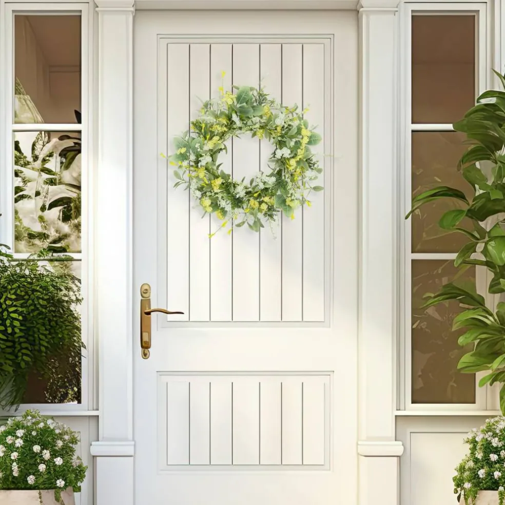 20" Spring Summer Wreath for Front Door, Yellow White Daisy Decor