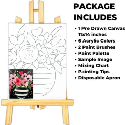 "Spring Vase" DIY Canvas Art Kit, Adult Beginner, Acrylic Paint Size 11x14 inch
