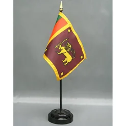 Sri Lanka Desk Flag with Base; American Made Rayon 4x6 inch Miniature Table Set Includes One Small Mini Country Stick Flags and One Black Stand