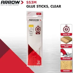 SS3M Full Size Slow Set Glue Sticks for Hot Glue Guns, Use for High Temp and Low Temp Crafting, Hobbies, and General Repair Projects, 10-Inch by 1/2-Inch, Clear, 12-Pack