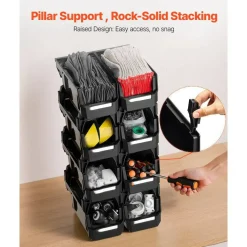 Stackable Plastic Storage Bins 14 Liter Durable Organizer with Front Access Label Stickers