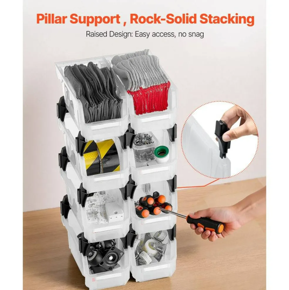 Stackable Plastic Storage Bins 14 Liter Durable Organizer with Front Access Label Stickers