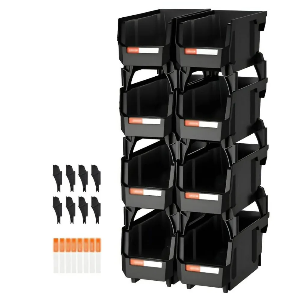 Stackable Plastic Storage Bins 14 Liter Durable Organizer with Front Access Label Stickers