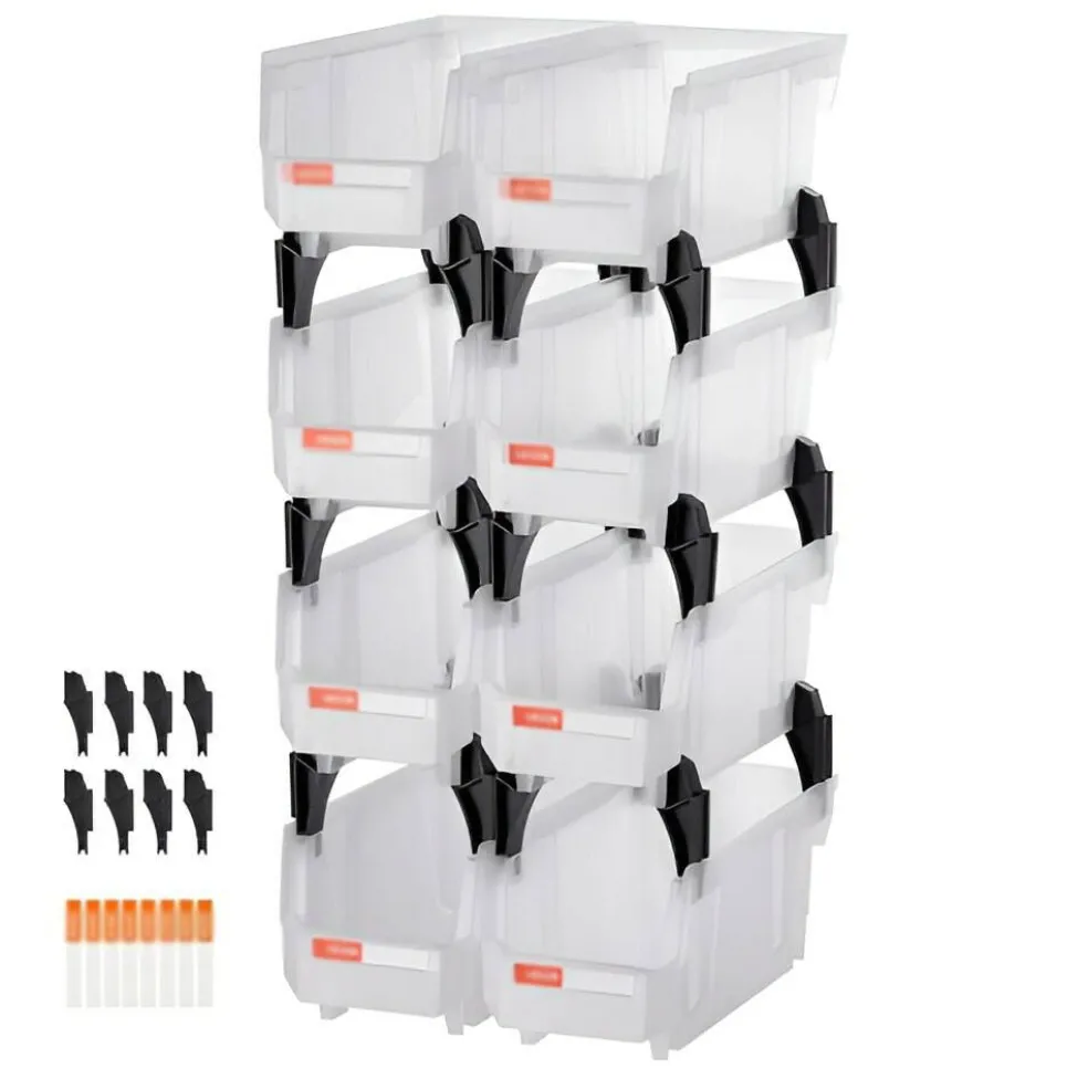 Stackable Plastic Storage Bins 14 Liter Durable Organizer with Front Access Label Stickers