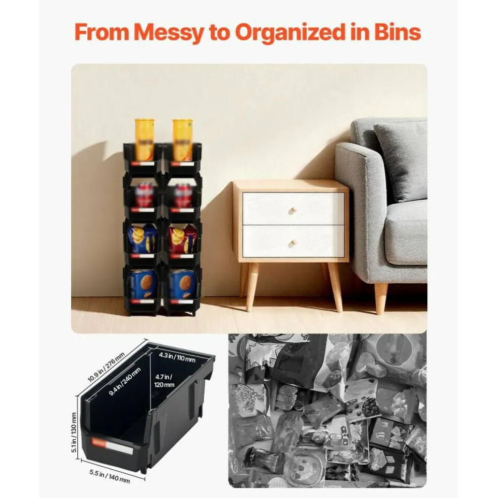 Stackable Plastic Storage Bins 14 Liter Durable Organizer with Front Access Label Stickers