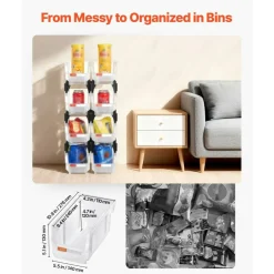 Stackable Plastic Storage Bins 14 Liter Durable Organizer with Front Access Label Stickers