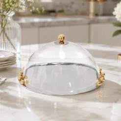 Stainless Steel Cake Dome With Gold Balls