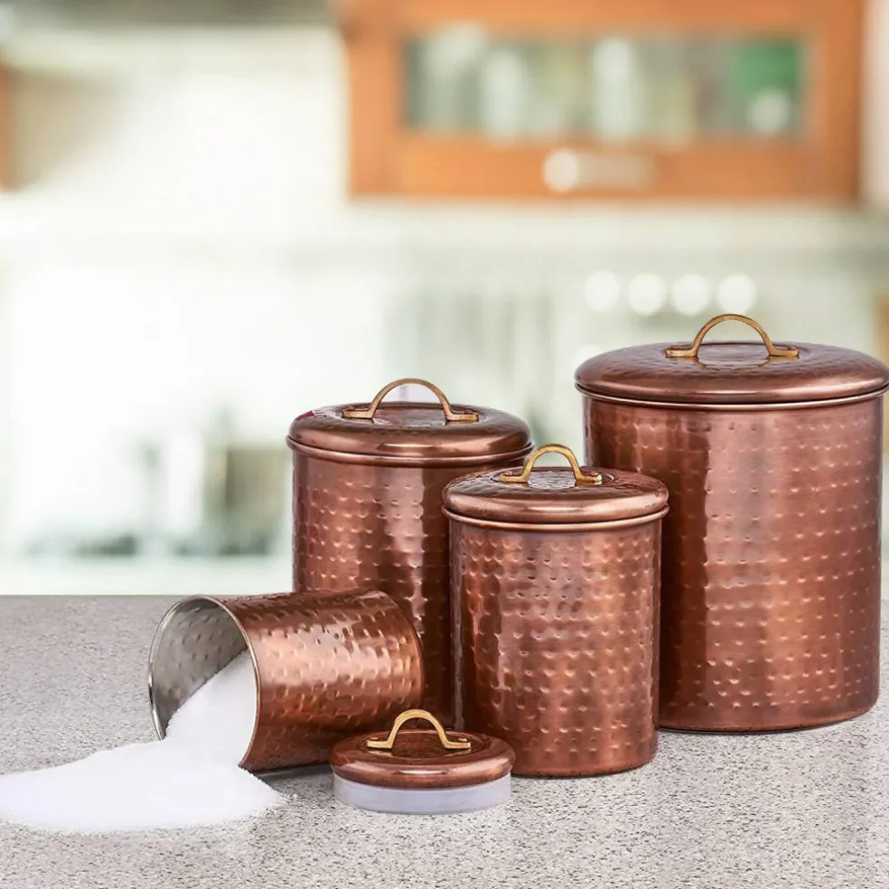 Stainless Steel Kitchen Canister | Hammered Copper Finish