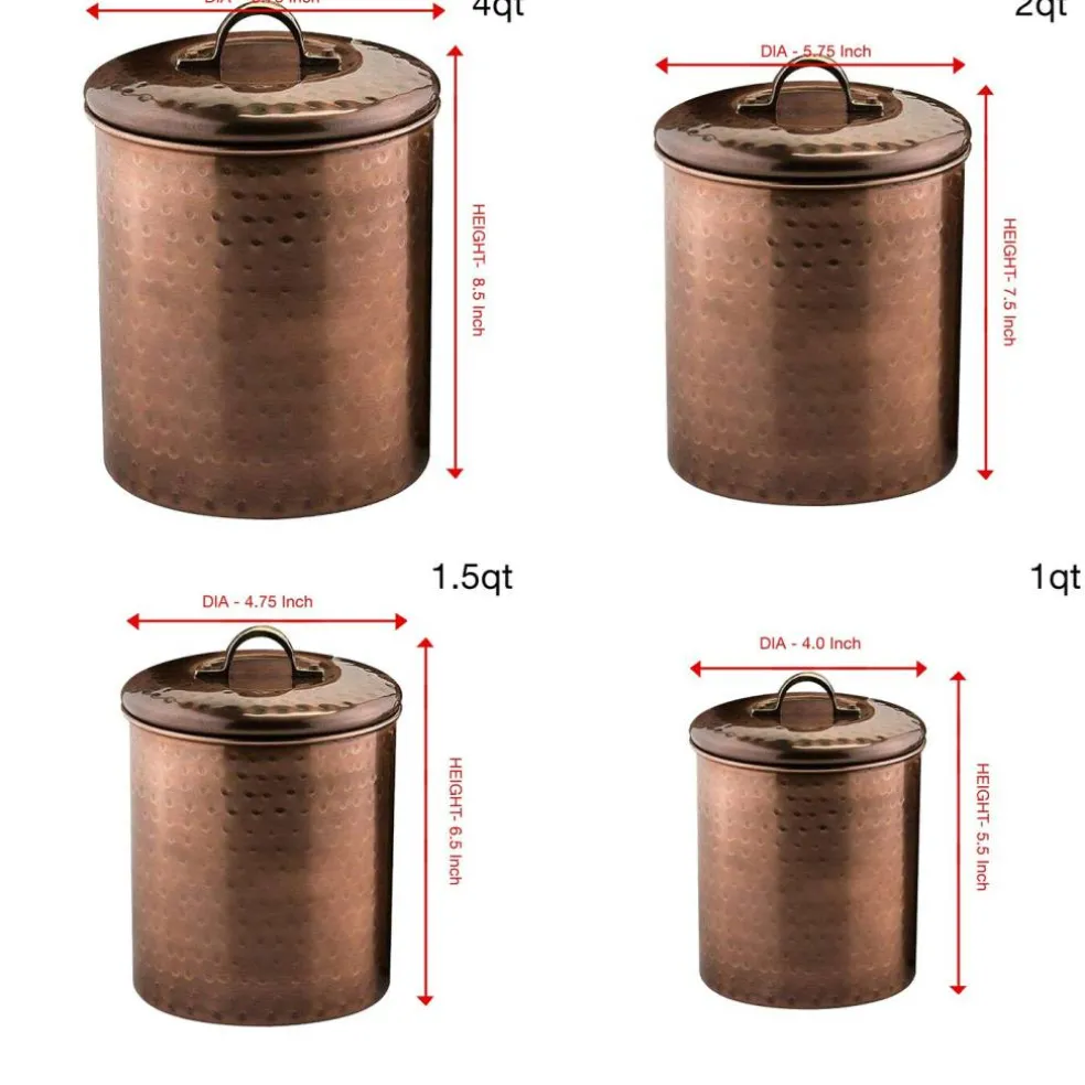 Stainless Steel Kitchen Canister | Hammered Copper Finish