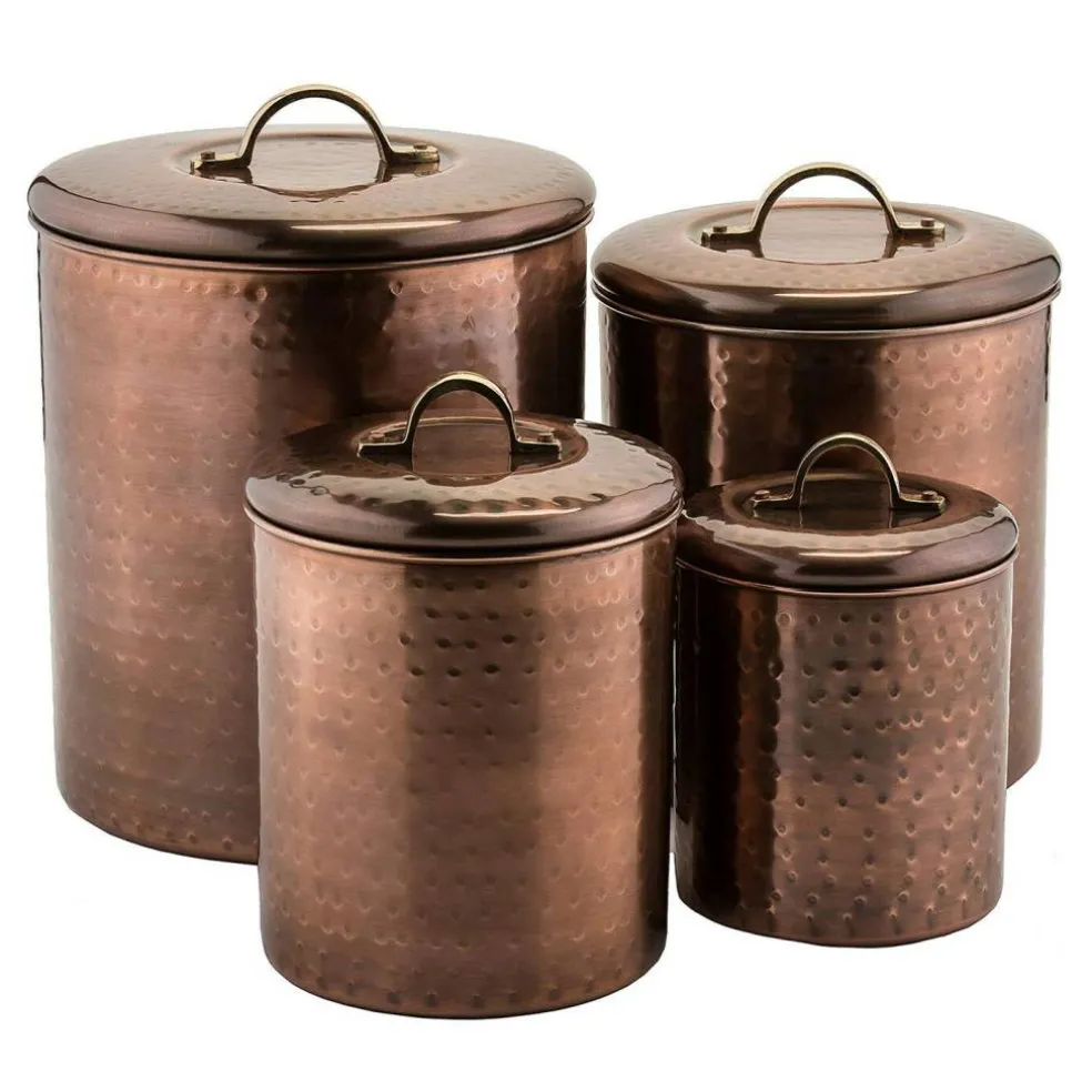 Stainless Steel Kitchen Canister | Hammered Copper Finish