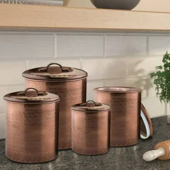 Stainless Steel Kitchen Canister | Hammered Copper Finish