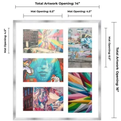 Stainless Steel Silver Wood Finish Collage Frame - White Mat, 20 Frame Sizes to Choose From, UV Acrylic, Wall Hanging Hardware, Vertical or Horizontal Display
