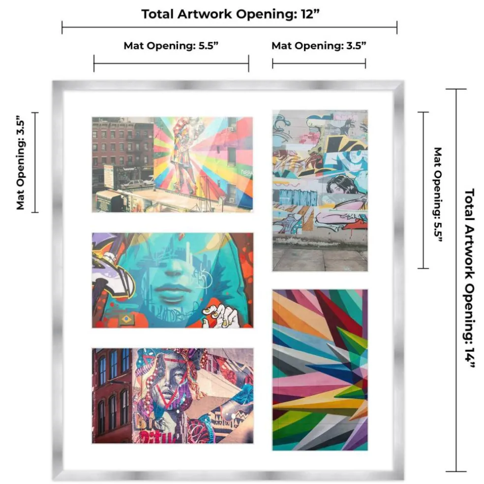 Stainless Steel Silver Wood Finish Collage Frame - White Mat, 20 Frame Sizes to Choose From, UV Acrylic, Wall Hanging Hardware, Vertical or Horizontal Display