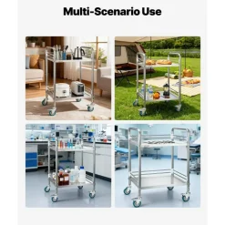 Stainless Steel 2-Tier Rolling Utility Cart with Lockable Wheels