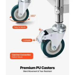 Stainless Steel 2-Tier Rolling Utility Cart with Lockable Wheels
