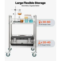 Stainless Steel 2-Tier Rolling Utility Cart with Lockable Wheels