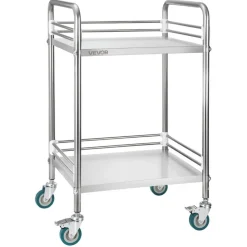 Stainless Steel 2-Tier Rolling Utility Cart with Lockable Wheels