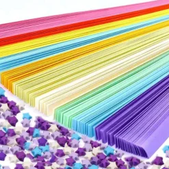 Star origami, star folded paper strips in color, handmade paper stars (10 color mix (1350 sheets))
