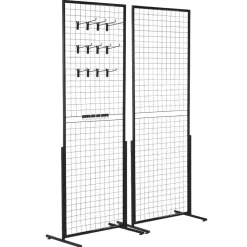 Steel Grid Wall Panel Display Rack Folding Wire Grid Organizer With Stand For Garage Storage Retail Display Black