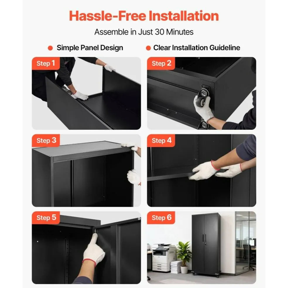 Steel Storage Cabinet 68.9 in Lockable with 4 Adjustable Shelves