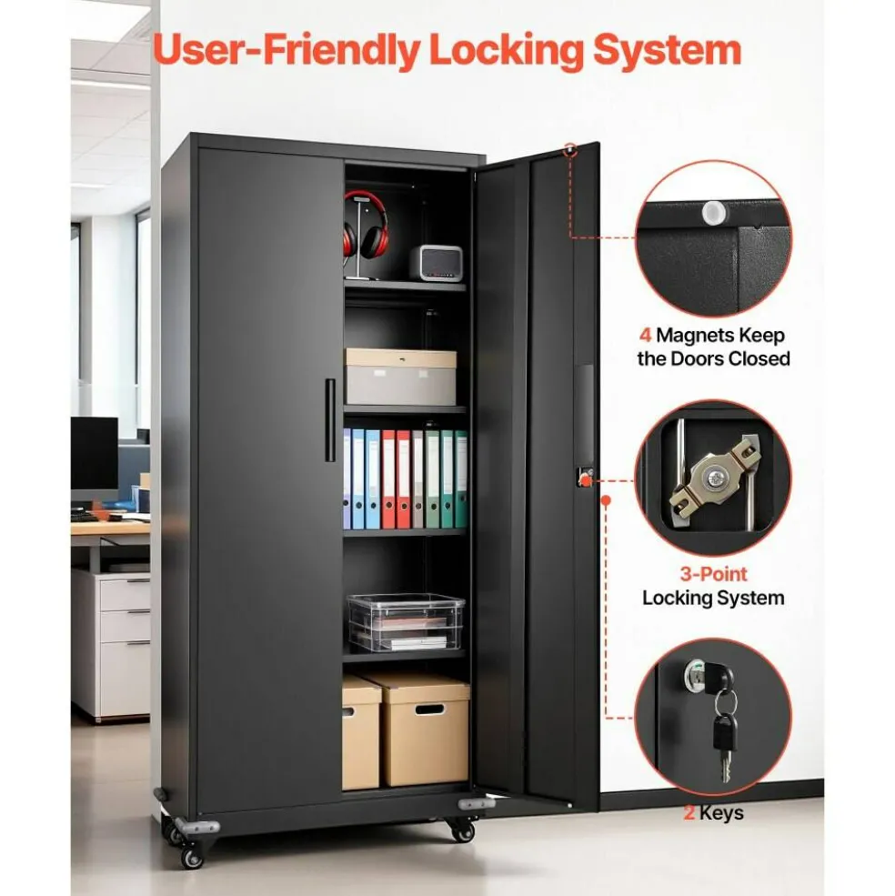 Steel Storage Cabinet 68.9 in Lockable with 4 Adjustable Shelves