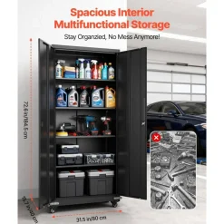 Steel Storage Cabinet 68.9 in Lockable with 4 Adjustable Shelves