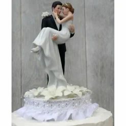 Stephanotis Groom Holding the Bride Wedding Cake Topper (White)