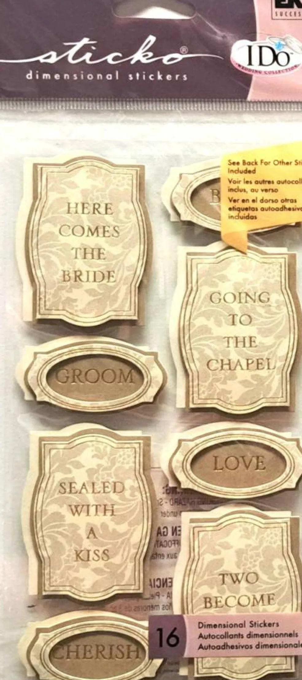 Sticko Bride & Groom Caption Gold Dimensional Stickers