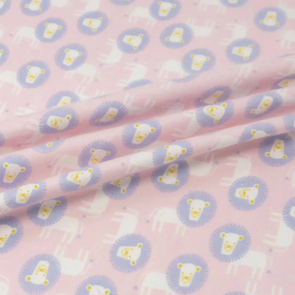 Stitch & Sparkle Pink Baby Lions Cotton Flannel Fabric