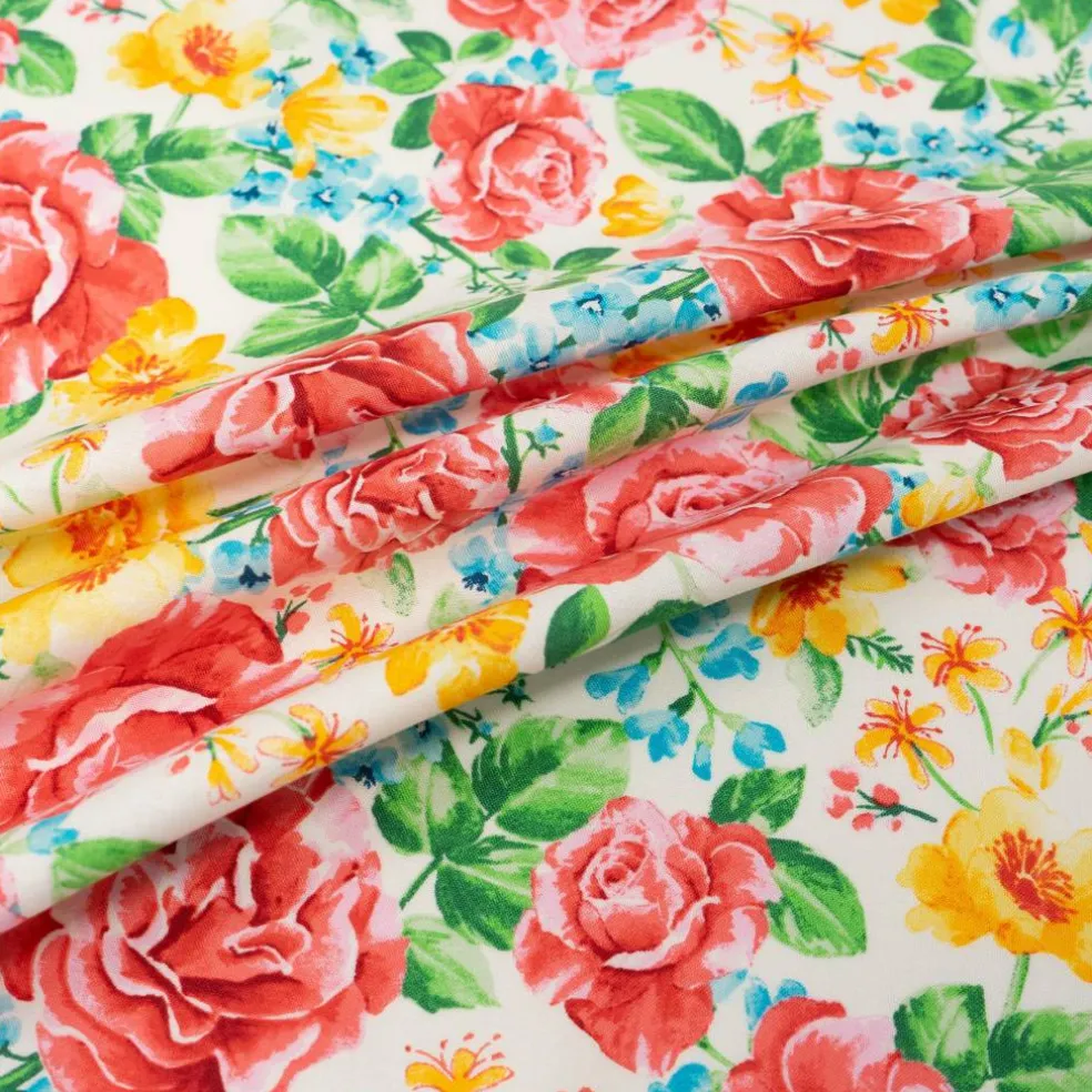 Stitch & Sparkle Watercolor Large Flowers Cotton Fabric