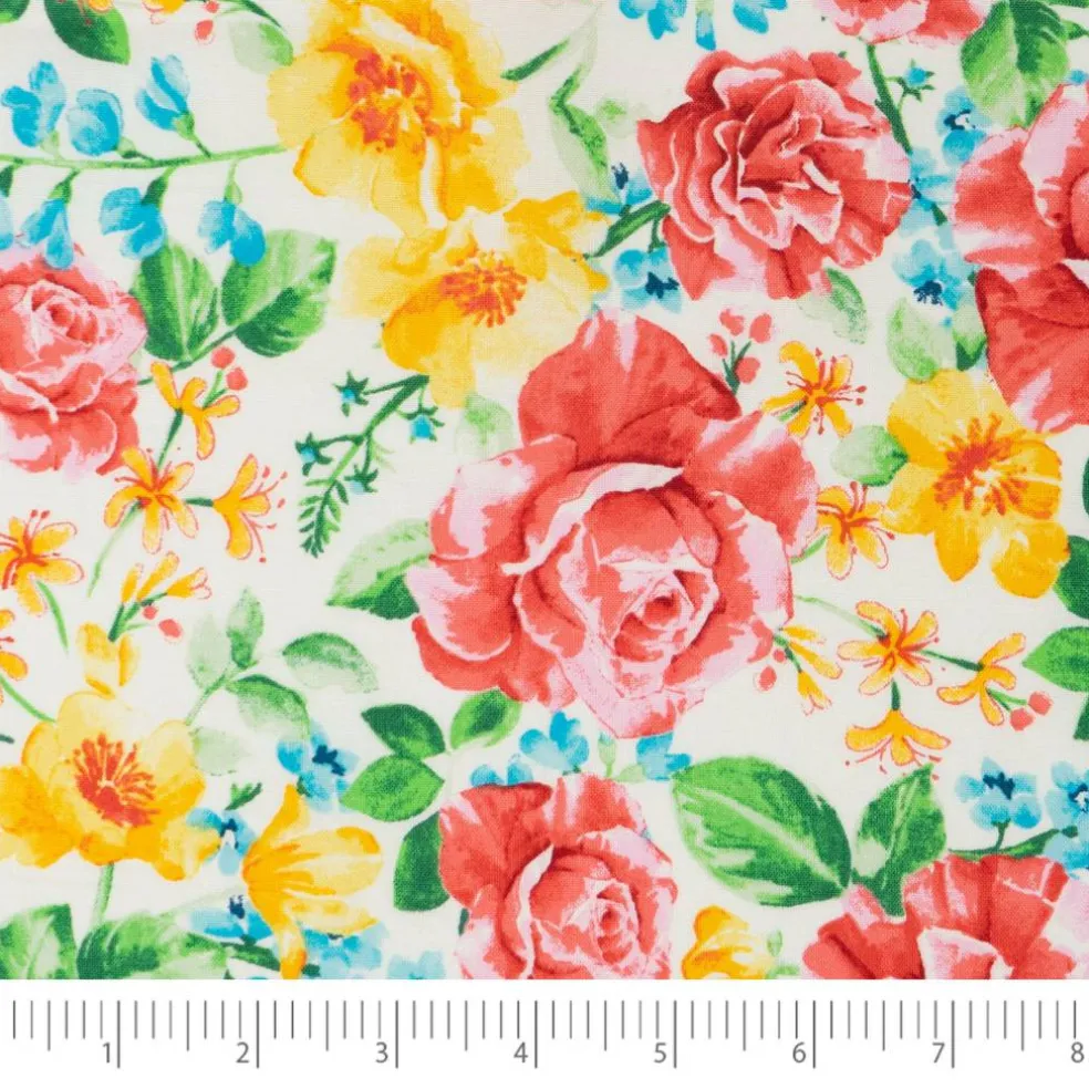 Stitch & Sparkle Watercolor Large Flowers Cotton Fabric