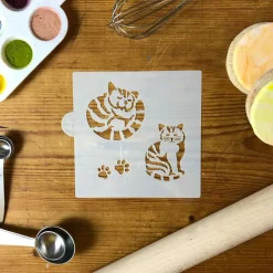 Striped Cat Cookie & Craft Stencil | CM029 by Designer Stencils | Stencils for Royal Icing, Airbrush, Dusting Powder |