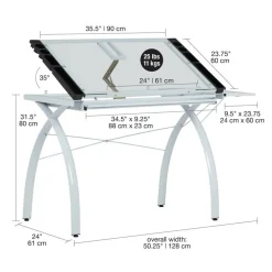 Studio Designs Futura Glass Top Craft Station with Folding Shelf in White