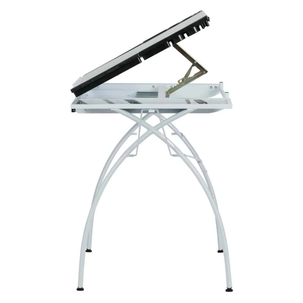 Studio Designs Futura Glass Top Craft Station with Folding Shelf in White