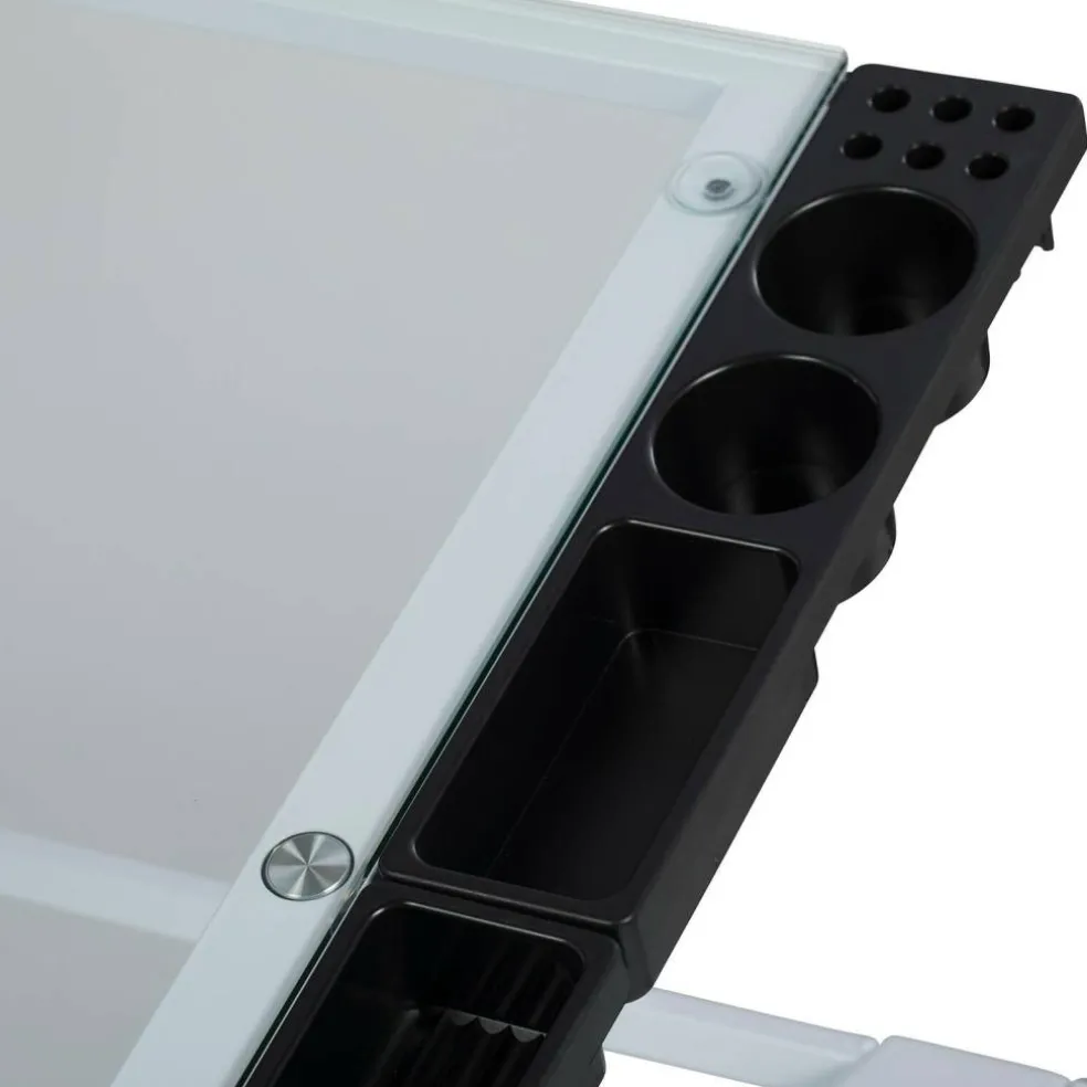 Studio Designs Futura Glass Top Craft Station with Folding Shelf in White