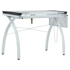 Studio Designs Futura Glass Top Craft Station with Folding Shelf in White