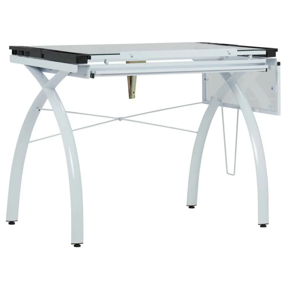 Studio Designs Futura Glass Top Craft Station with Folding Shelf in White
