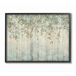 Stupell Industries Abstract Forest Leaves Trees Blue Tan Soft Painting Framed Wall Art