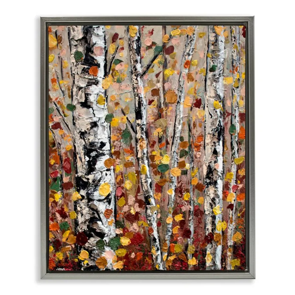 Stupell Industries Autumn Birch Trees Abstract Leaves Floater Framed Art