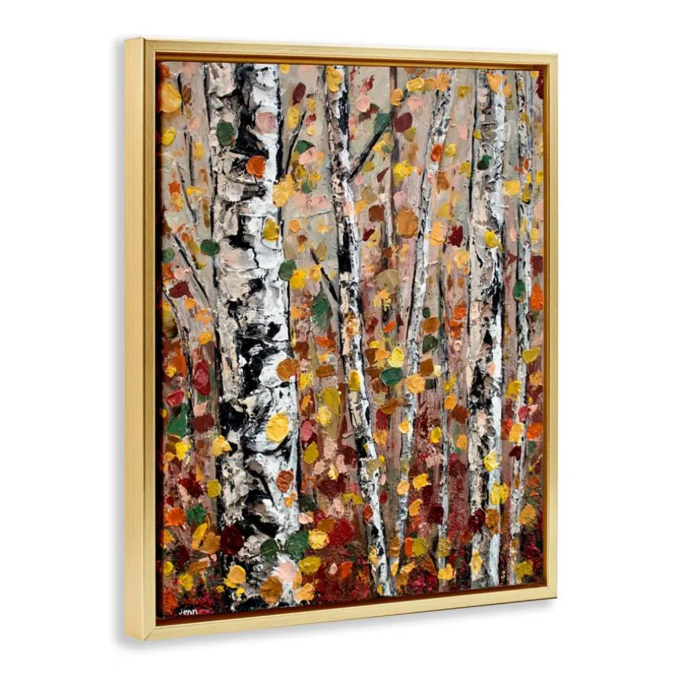 Stupell Industries Autumn Birch Trees Abstract Leaves Floater Framed Art