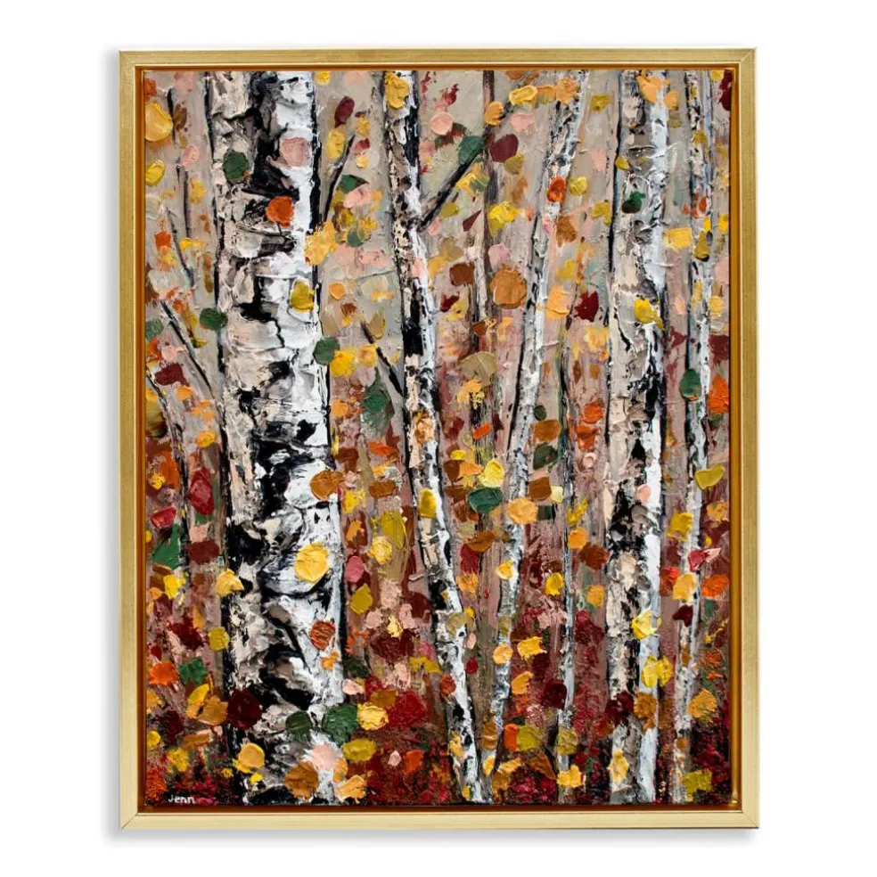 Stupell Industries Autumn Birch Trees Abstract Leaves Floater Framed Art